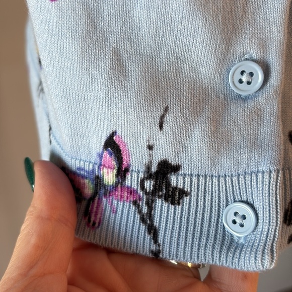 TALBOTS petite charming butterfly knit cardigan button up lightweight blue MP - Picture 4 of 10